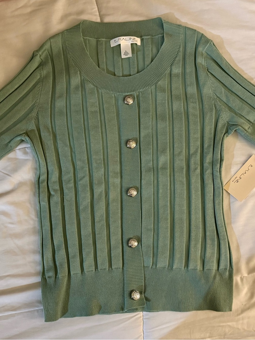 Women's Emaline Sage Green Short-Sleeve Knit Cardigan, Size PL, BNWT